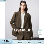 basichouse百家好灯芯绒，咖色西装外套，女春季设计感西服