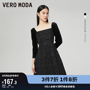 veromoda奥莱连衣裙子春秋甜美方，领七分袖拼接裙百搭女