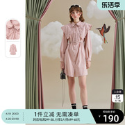 商场同款pit娃娃，领粉色连衣裙女2023秋装收腰显瘦裙子