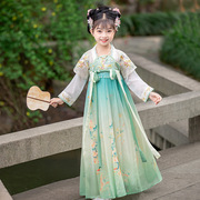 中国风女裙童高端秋冬襦裙儿童古装，唐装雪纺绿色凤凰汉服