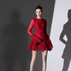 品牌授权越南小众cici2023新年爱心红色圆领，轻纱荷叶连衣裙