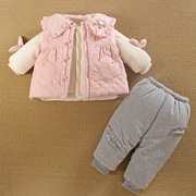 1一2岁半女宝宝冬装外套分体，款童婴儿服外出三件套装加厚棉衣袄季