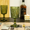 法式浮雕树叶创意高脚杯，玻璃杯女复古绿色，红酒杯子饮料水杯果汁杯