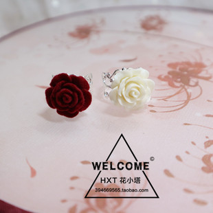 酒红色玫瑰戒指指环流行饰品，复古花朵宫廷简约个性手饰装饰