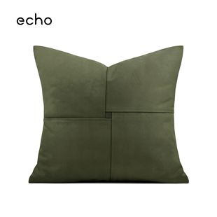 酒店轻奢风样板间别墅绿色纹理皮革拼接沙发客厅抱枕靠枕床上靠垫