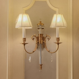 爱贝灯饰 全铜水晶壁灯奢华欧美法式复古别墅客厅背景墙卧室壁灯