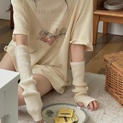jmwomen奶黄色圆领短袖，t恤衫女夏季日系复古半袖体恤宽松上衣