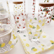日本zakka草莓柠檬玻璃杯牛奶，杯子水杯水壶茶壶百洁布手帕