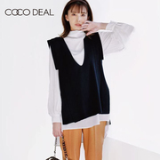 cocodeal日系春夏针织，背心高领半透雪纺，衬衫两件套女72118062