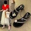 水钻珠珠装饰罗马风格套趾拖鞋女2022夏韩版外穿粗跟高跟凉拖