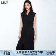 lily2024夏女装(夏女装)气质，通勤款复古双排扣高腰，款西装连衣裙小黑裙
