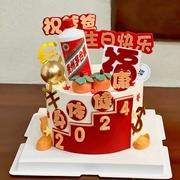 2024祝爸爸生日快乐身体健康蛋糕，装饰摆件福字插件，烘焙装扮插牌