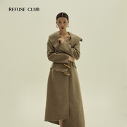 新中式品牌REFUSE CLUB 秋冬女羊毛羊绒原创中长款大衣外套