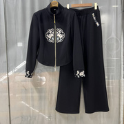 朵A24CT611商场专卖2024春时尚丽人女装新中式洋气立领两件套裤潮