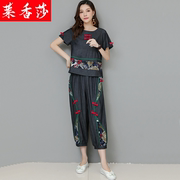 民族风复古中式女装唐装改良旗袍上衣中国风汉服夏装棉麻短袖套装