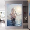 入户玄关一帆风顺纯手绘油画客厅海上帆船肌理壁画新中式装饰挂画