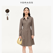 vgrass维格娜丝连衣裙，女冬季羊毛真丝羊绒衬衫裙