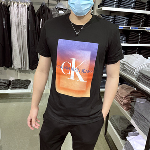 CK Calvin Klein男士夏季新款撞色字母LOGO印花纯棉圆领短袖T恤潮