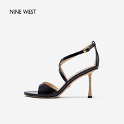 Nine West/玖熙一字带凉鞋女夏季真皮交叉扣带超高跟鞋女鞋