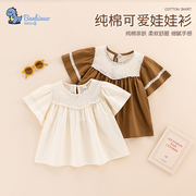 女宝宝短袖衬衫夏季薄款t体恤，纯棉上衣t女童，洋气韩版公主裙娃娃衫
