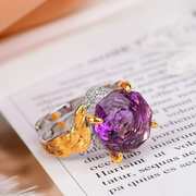超大天然紫水晶，纯银戒指玫瑰切工彩宝级别y4073