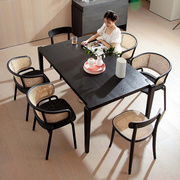 星威水曲柳全实木桌家用日式小户型简约餐桌椅组合书房桌子藤编椅