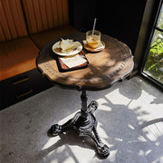 阿特思复古实木铁艺咖啡桌美式圆桌中古家具loft风法式甜品店桌椅