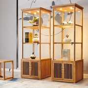 新中式展示柜老榆木玻璃，展柜茶叶珠宝陶瓷博古架，禅意原木书柜带灯