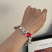 红蓝宝石元素钛钢手链ins超火欧美嘻哈造型粗链条时髦感手链手环
