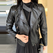 2023春秋时尚女士皮夹克，女短款韩版pu皮，黑色机车小个子短外套