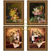 欧式古典花卉装饰画喷绘仿真油画客厅玄关有框画静物水果餐厅挂画