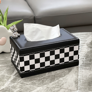 黑白棋盘抽纸盒家用客厅，茶几餐厅桌面创意可爱简约轻奢收纳纸巾盒