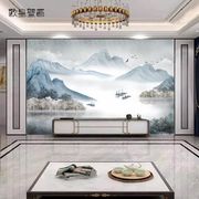 新中式淡雅水墨山水画墙纸电视沙发，背景墙壁纸定制墙布大气8d壁画