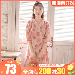 睡衣女夏纯棉纱布睡裙2024年晨袍日系可爱短袖和服绵绸家居服