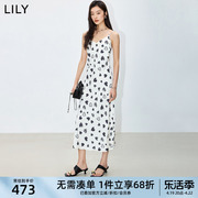 LILY2024夏女装设计感复古爱心印花可调节肩带吊带裙连衣裙女