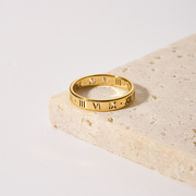 欧美简约钛钢戒指女不掉色罗马数字指环镀18k玫瑰，金镂空(金镂空)情侣戒指