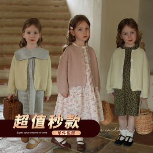 幼儿园宝宝纯棉针织衫 允儿妈女童春季小众气质毛衣开衫外套