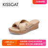 kisscat接吻猫夏季商场同款羊皮，厚底坡跟外穿凉拖鞋女ka43302-10