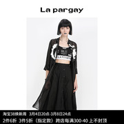 Lapargay纳帕佳夏季女装黑白色上衣个性休闲印花条纹长衬衫潮