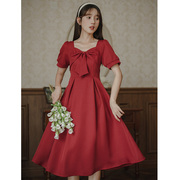 回门新娘平时可穿日常订婚礼服，结婚便装法式红色连衣裙敬酒服