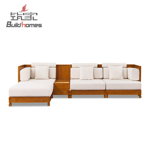 筑家东南亚风格全实木布艺沙发，组合客厅新中式，白蜡木沙发泰式家具