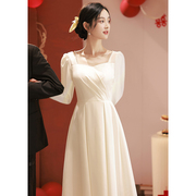 白色小晚礼服平时可穿冬季领证登记小白裙敬酒服女新娘订婚连衣裙