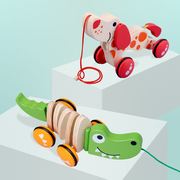 幼儿益智卡通动物小狗鳄鱼拉线扭扭车木质宝宝学步拖拉玩具0-岁