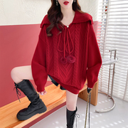 小个子长款毛衣女红色2024本命年新年款加厚针织衫宽松洋气时髦潮