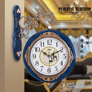 康巴丝欧式双面挂钟客厅创意大号时钟，两面钟田园(钟田园)简约静音石英钟表