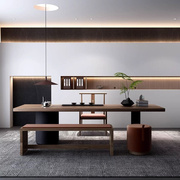 实木茶桌椅组合现代简约一桌五椅茶台办公室新中式，原木大板喝茶桌
