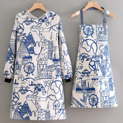 时尚帆布厨房做饭围裙韩版长袖透气上班女罩衣2022工作服围腰