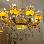欧式客厅玉石水晶吊灯蜡烛，灯别墅复式楼奢华灯饰，天然真黄龙玉灯具