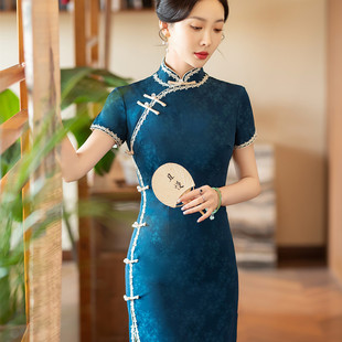 走秀旗袍长款2023年气质老上海纯色复古妈妈，新中式改良民国风