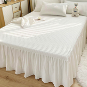 纯白色全棉水洗棉夹棉床裙单件纯棉加厚防滑床罩双人1.8m床三件套